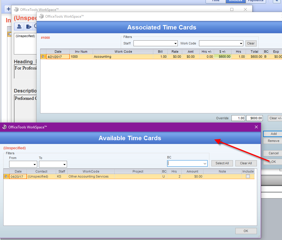 abacus expense error adding bill for company