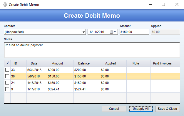 debit memo vs credit memo