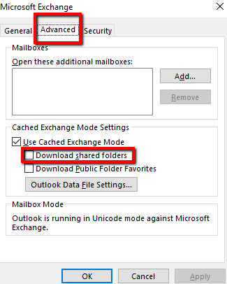 use cached exchange mode outlook 2016